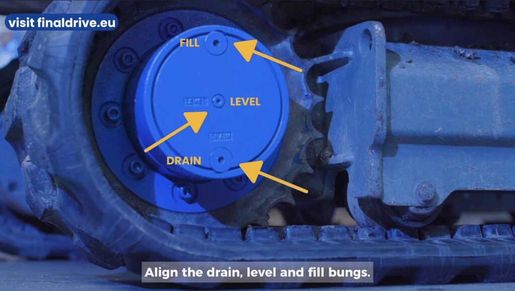 Align the drain, level and fill bungs